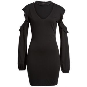 Pam & Gela Ruffled Cold Shoulder V Cutout Dress